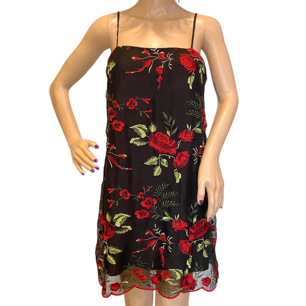 Show Me Your MuMu Embroidered Floral Overlay Super Slip Dress Mini Sz Medium EUC